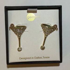 Gemelli Goldtone Bling Martini Glass Earrings New